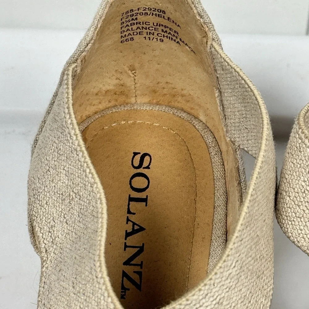 Solanz US 8.5M Helena‎ Espadrille Wedges Strappy Sandals Beige Canvas Chic Shoes